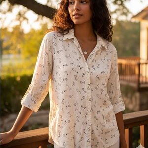Liz Claiborne White Printed Button Down Shirt